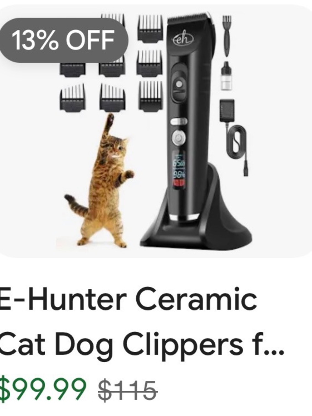 E-Hunter Black Ceramic Pet Grooming Clippers with Charging Stand